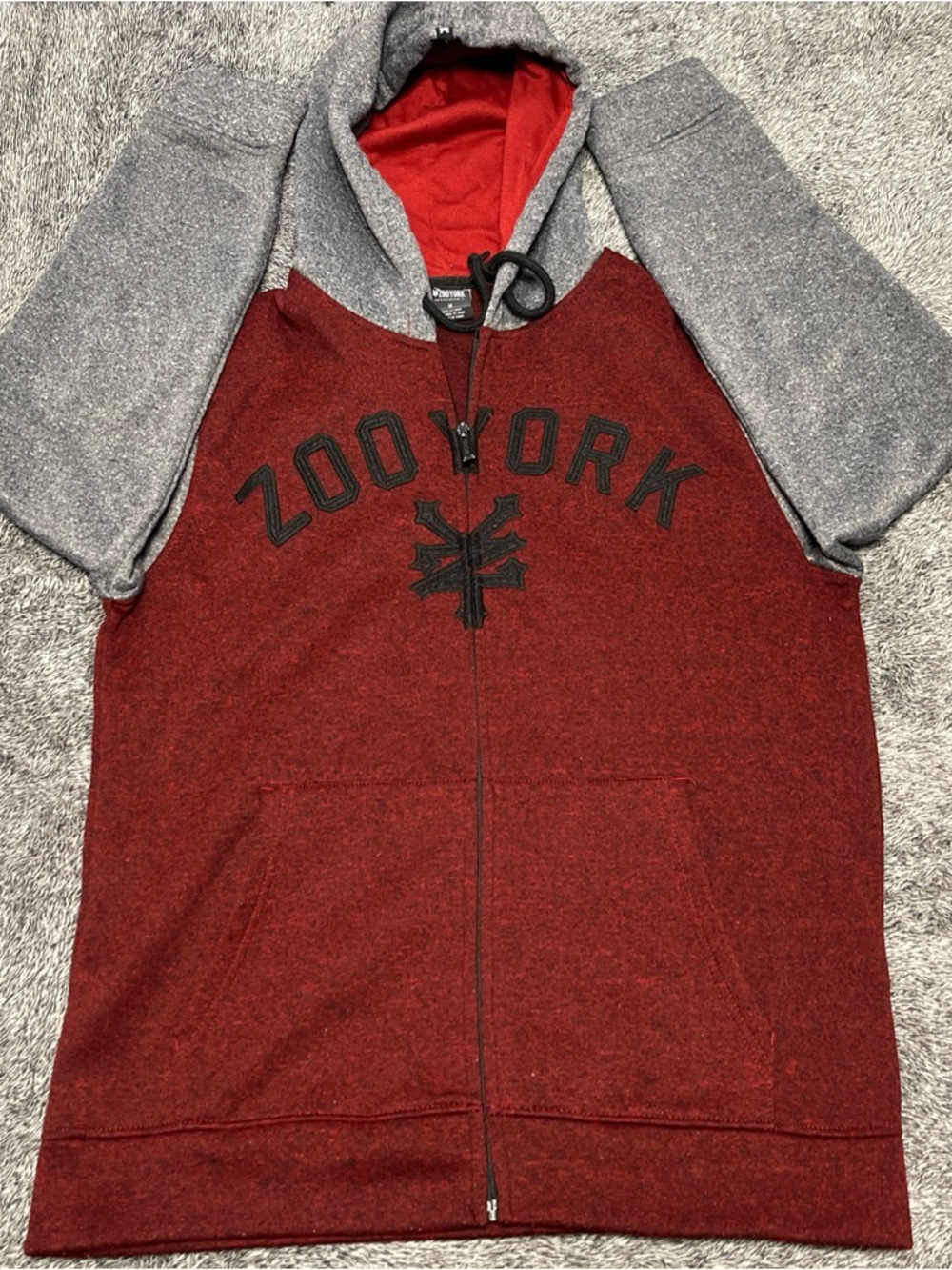 Zoo York Full Zip Hoodie Medium Burgundy Grey Colorblock Embroidered Spell Out